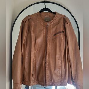 Brown Faux Leather Moto Jacket